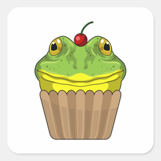 Frosch mit Muffin Quadratischer Aufkleber (Vorderseite)