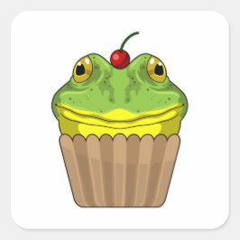 Frosch mit Muffin Quadratischer Aufkleber