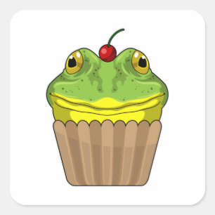 Frosch mit Muffin Quadratischer Aufkleber