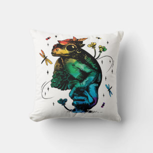 Frosch mit Pilz Cottagecore Handgezeichneter Stil Kissen