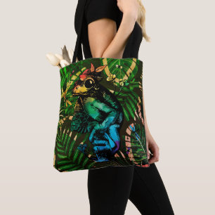 Frosch mit Pilz Cottagecore Regenbogen-Stil Tasche