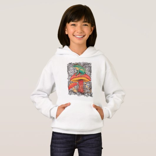 Frosch mit Pilz im Cottagecore-Stil Design Hoodie (Vorne ganz)