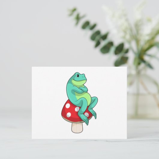 Frosch mit Pilz Postkarte (Stehend Vorderseite)
