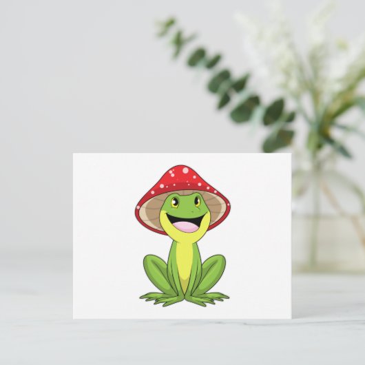 Frosch mit Pilz Postkarte (Stehend Vorderseite)