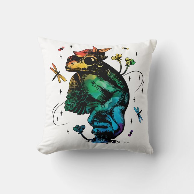Frosch mit Pilzcotattcore Handgezeichneter Stil Kissen (Vorderseite)