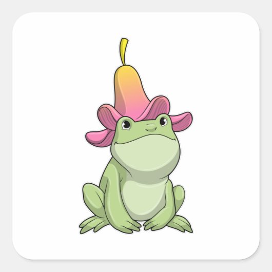 Frosch mit Plumeria Quadratischer Aufkleber (Vorderseite)