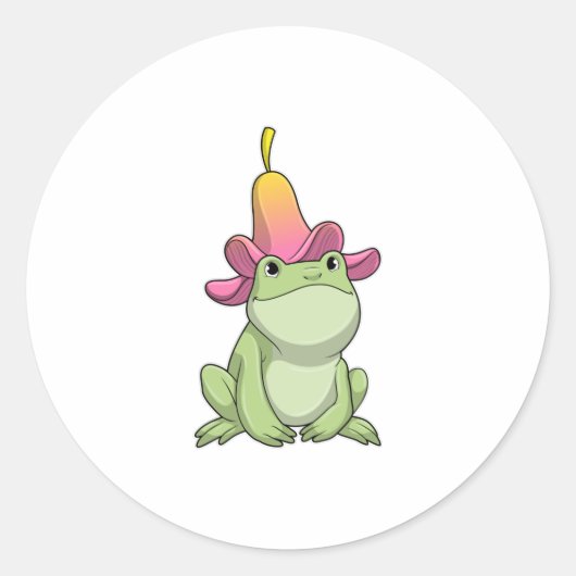 Frosch mit Plumeria Runder Aufkleber (Vorderseite)