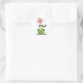 Frosch mit rosa Blume Runder Aufkleber (Tasche)