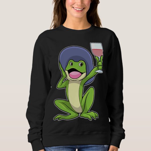 Frosch mit Rotweinglas und Ampersthut Sweatshirt (Vorderseite)