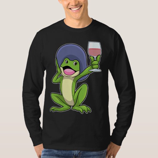 Frosch mit Rotweinglas und Ampersthut T-Shirt (Vorderseite)