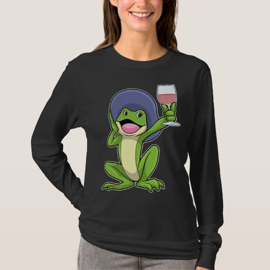 Frosch mit Rotweinglas und Ampersthut T-Shirt (Vorderseite)