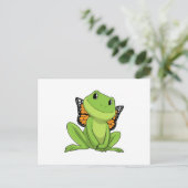 Frosch mit Schmetterling Postkarte (Stehend Vorderseite)