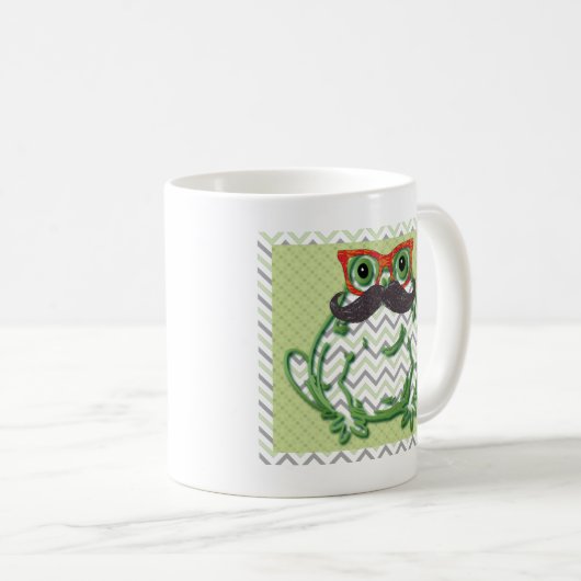 Frosch mit Schnurrbart- und Fischgläsern durch Kaffeetasse (VorderseiteRechts)