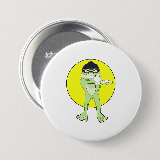 Frosch mit Schwimmbrille Button (Vorne & Hinten)