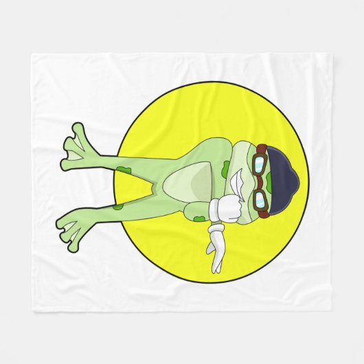 Frosch mit Schwimmbrille Fleecedecke (Vorderseite (Horizontal))
