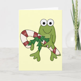 Frosch mit Süßkanistenhemden und Geschenken Feiertagskarte