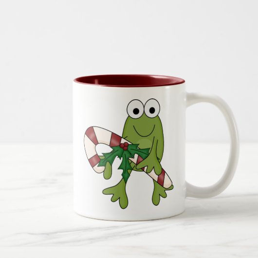 Frosch mit Süßkanistenhemden und Geschenken Zweifarbige Tasse (Rechts)