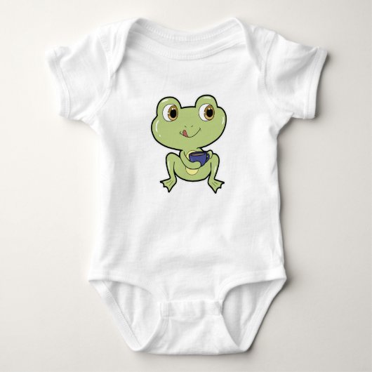 Frosch mit Tasse Kaffee Baby Strampler (Vorderseite)