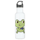 Frosch mit Tasse Kaffee Edelstahlflasche (Vorderseite)