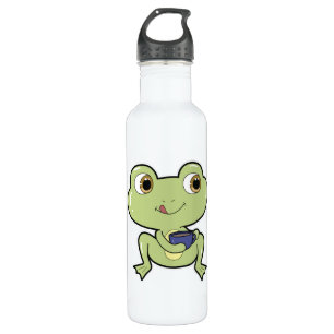 Frosch mit Tasse Kaffee Edelstahlflasche