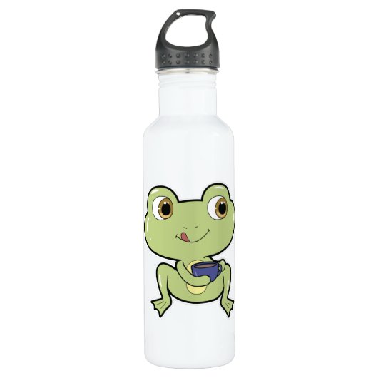Frosch mit Tasse Kaffee Edelstahlflasche (Vorderseite)