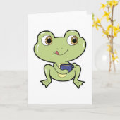 Frosch mit Tasse Kaffee Karte (Gelbe Blume)