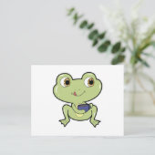 Frosch mit Tasse Kaffee Postkarte (Stehend Vorderseite)