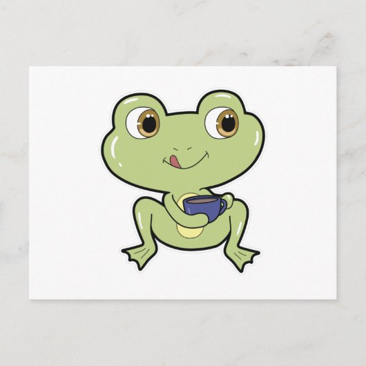Frosch mit Tasse Kaffee Postkarte (Vorderseite)