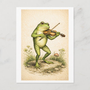 Frosch mit Violin-Illustration im Vintage-Stil Postkarte