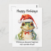 Frosch mit Weihnachtsmannmütze Happy Holidays Postkarte (Vorne/Hinten)