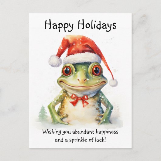 Frosch mit Weihnachtsmannmütze Happy Holidays Postkarte (Vorderseite)