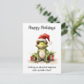 Frosch mit Weihnachtsmannmütze verpackte Geschenke Postkarte (Stehend Vorderseite)
