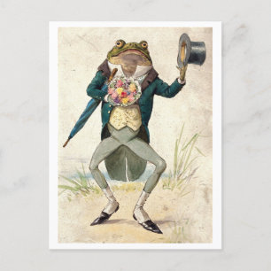Frosch mit Zylinder und Blumen Postkarte