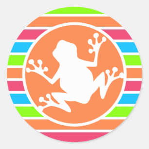 Frosch Neon Orange Rosa Blaue Streifen Runder Aufkleber