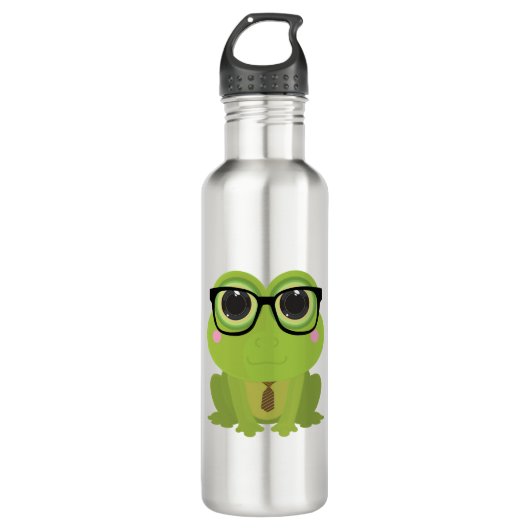 Frosch-Nerd Edelstahlflasche (Vorderseite)