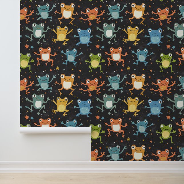 Frosch Niedlich Froggy Muster Khalk Zeichnend Tapete (Anwendung)