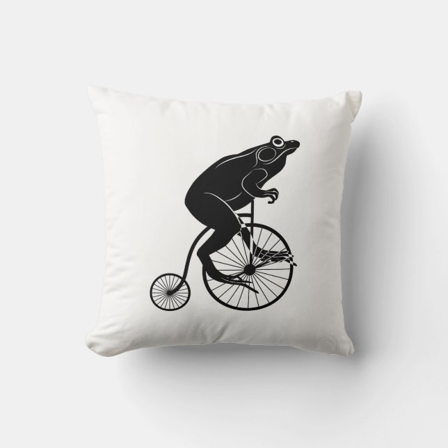 Frosch oder Kröte auf Vintager Fahrrad-Silhouette Kissen (Vorderseite)