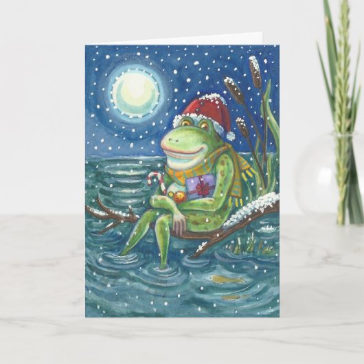 Frosch On Log CHRISTMAS GREETCARD Feiertagskarte (Vorderseite)