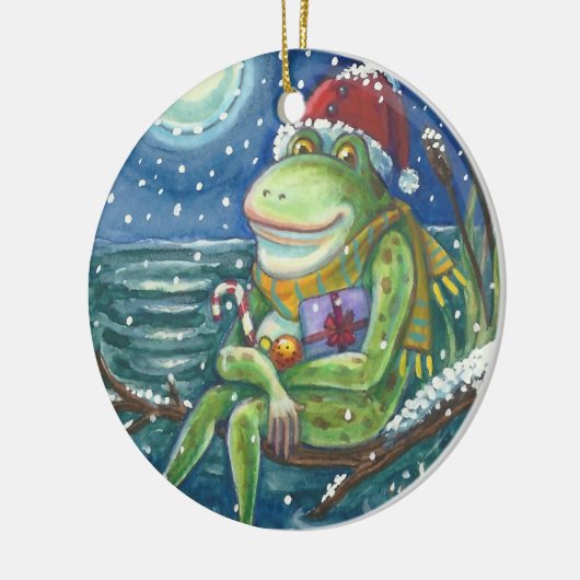 Frosch On Log CHRISTMAS ORNAMENT (Links)