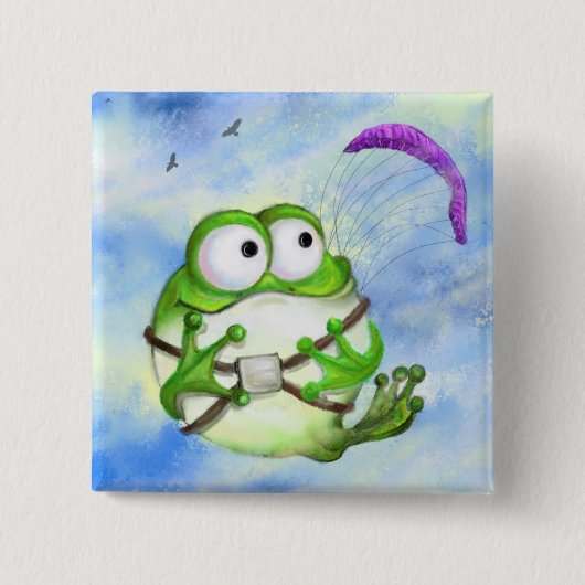 Frosch Paraglider Button Cartoon (Vorderseite)