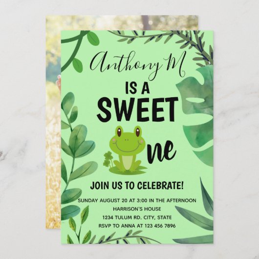 Frosch Party 1. Geburtstag Froschgrün Einladung (Vorne/Hinten)
