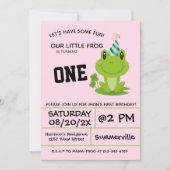 Frosch Party 1. Geburtstag Rosa Einladung (Vorderseite)