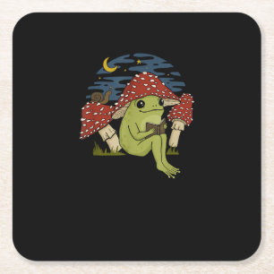 Frosch-Pilz-Hut-Lesebuch - Cottagecore Goblincore Rechteckiger Pappuntersetzer