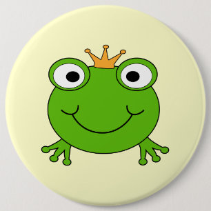 Frosch-Prinz. Lächelnder Frosch mit einer Krone Button