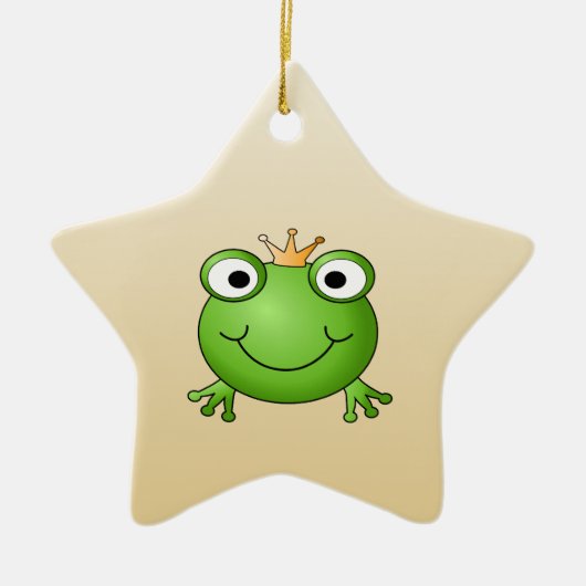 Frosch-Prinz. Lächelnder Frosch mit einer Krone Keramik Ornament (Vorne)
