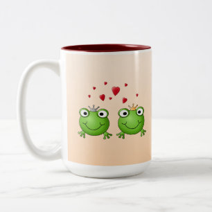 Frosch-Prinz und Frosch-Prinzessin, mit Herzen Zweifarbige Tasse