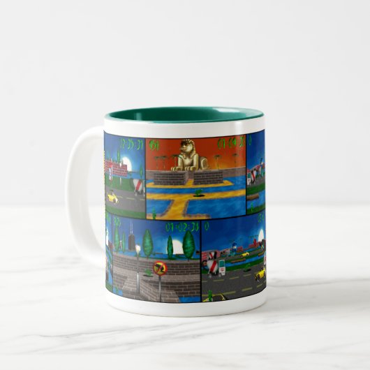 Frosch-Raserei-Retro Tasse (Vorderseite Links)