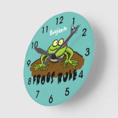Frosch regiert lustigen grünen Frosch Cartoon Runde Wanduhr (Winkel)