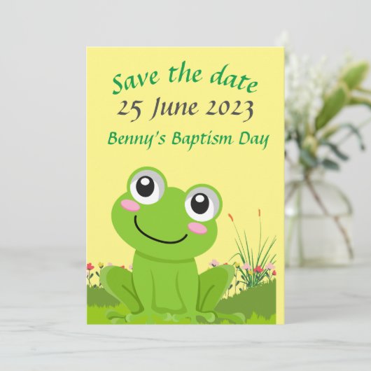 Frosch SAVE THE DATE - bearbeitbarer Text Einladung (Stehend Vorderseite)