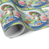 Frosch schwimmend auf einem Dreh-Dreh Geschenkpapier (Rolleneckpunkt)